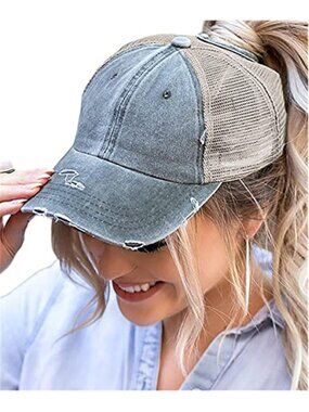 Eohak Distressed Ponytail Hats Baseball for Women Messy-Bun Pony Caps